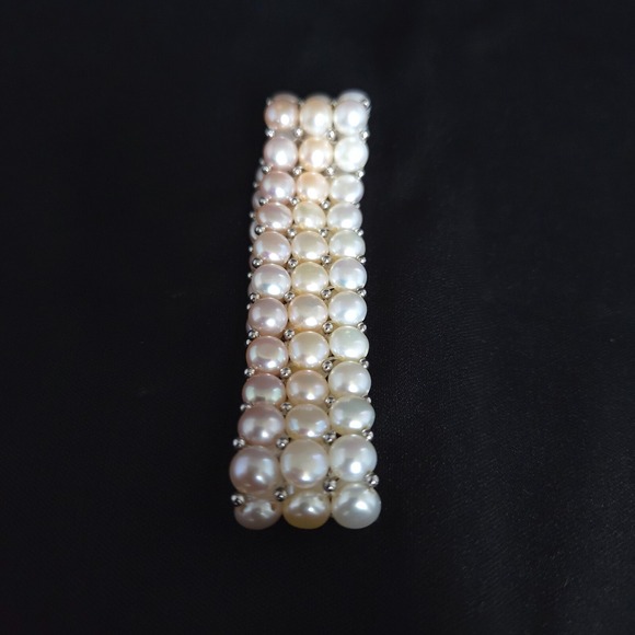 Three‎ Strand Freshwater Multi-Color Button Pearl Stretch Bracelet w/ Sterling - Picture 4 of 10